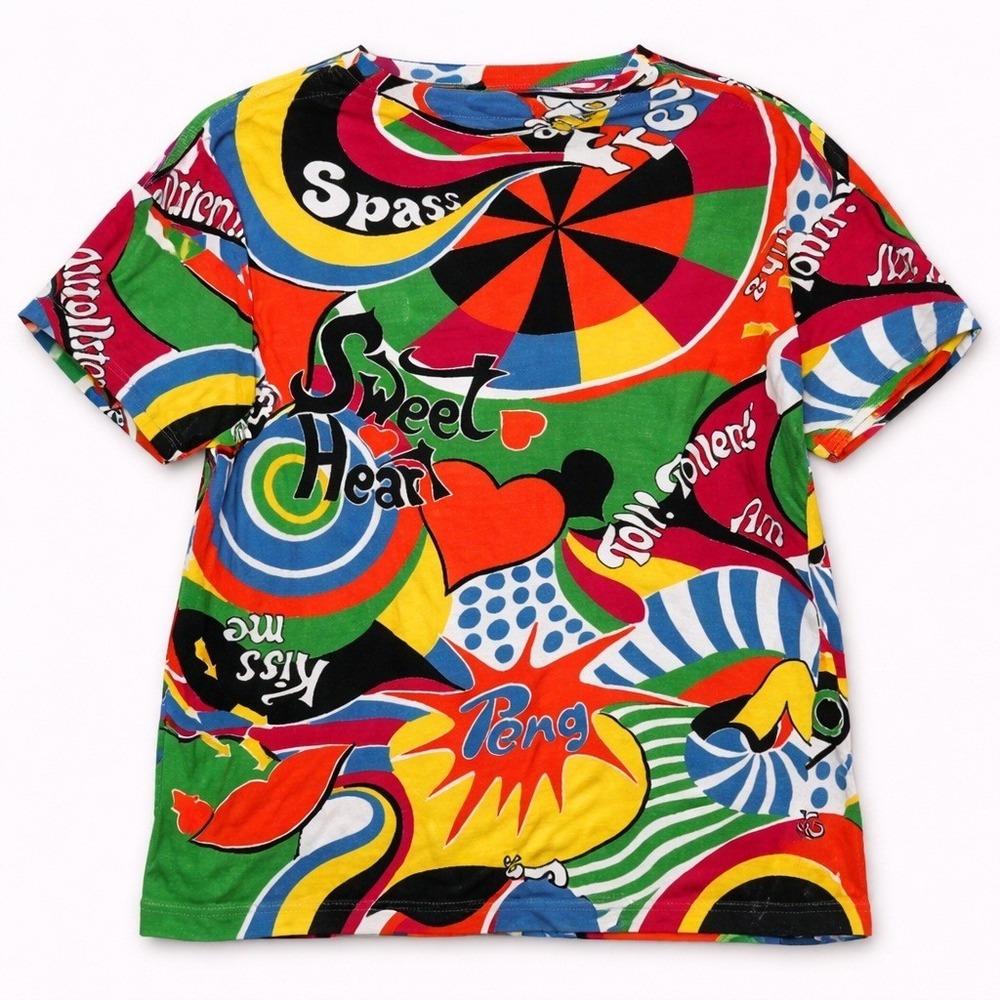 True Vintage Pop Art Rainbow Print T-Shirt Hearts Neon Psychedelic Maximalist